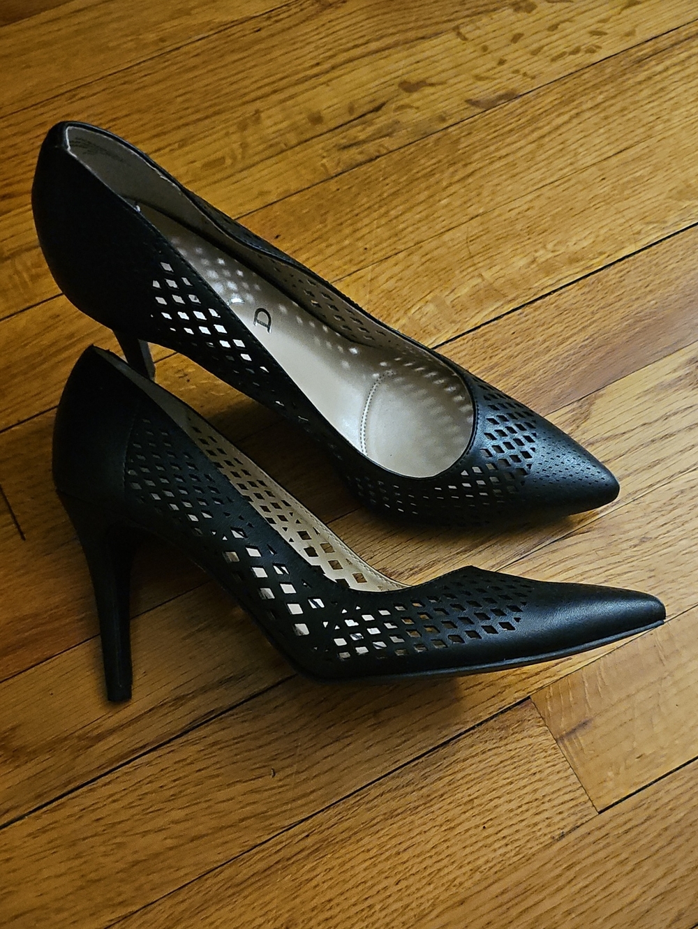 Black Laser-Cut Pointed Toe Stiletto Heels